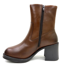 Lyla Cognac Square Block Heel Zip Boot by oobash / Buddify