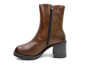 Lyla Cognac Square Block Heel Zip Boot by oobash / Buddify