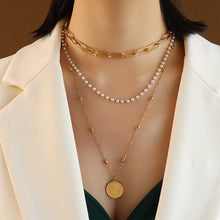 Synthetic Pearl Titanium Steel Three-Layered Necklace by Trendsi