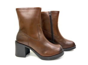 Lyla Cognac Square Block Heel Zip Boot by oobash / Buddify