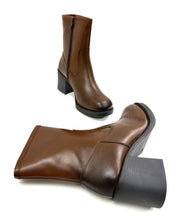 Lyla Cognac Square Block Heel Zip Boot by oobash / Buddify