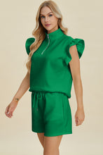 Double Take Full Size Texture Flounce Sleeve Top and Shorts Set by Trendsi