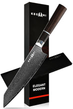 Kegani 8 Inch Japanese Kiritsuke Chef Knife, Japanese 67 Layers VG-10 Damascus Knife, Ebony FullTang Handle Natural Texture Japanese Knife Sushi Knife Gyuto Knife by Kagani Brands