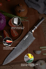 Kegani 8 Inch Japanese Kiritsuke Chef Knife, Japanese 67 Layers VG-10 Damascus Knife, Ebony FullTang Handle Natural Texture Japanese Knife Sushi Knife Gyuto Knife by Kagani Brands