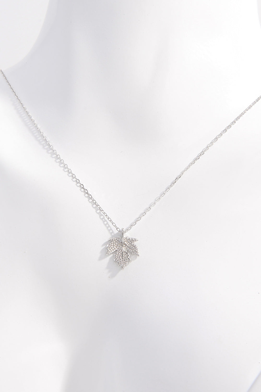 925 Sterling Silver Zircon Maple Leaf Necklace by Trendsi