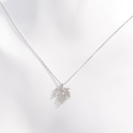 925 Sterling Silver Zircon Maple Leaf Necklace by Trendsi