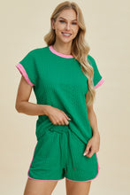 Double Take Full Size Texture Contrast T-Shirt and Shorts Set by Trendsi