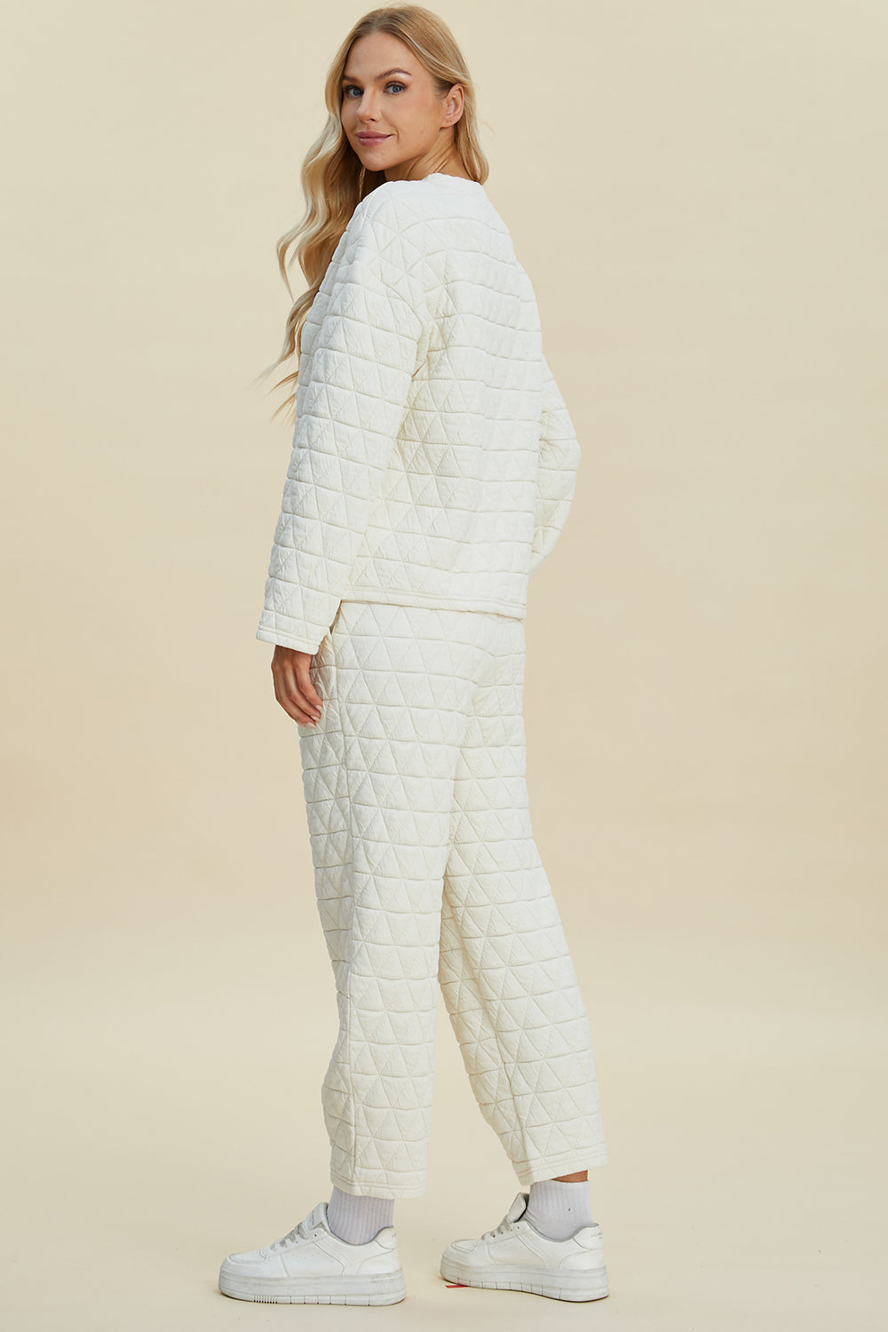 Double Take Full Size Texture Round Neck Long Sleeve Top and Pants Set by Trendsi