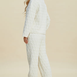 Double Take Full Size Texture Round Neck Long Sleeve Top and Pants Set by Trendsi