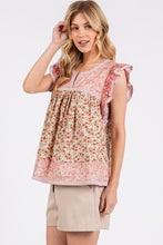 Mittoshop Floral Notched Ruffled Cap Sleeve Blouse by Trendsi