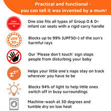 Infant Car Seat Sun and Sleep Shade for Group 0 and 0 Plus Blocks Up to 99 Percent of UV Rays by SnoozeShade