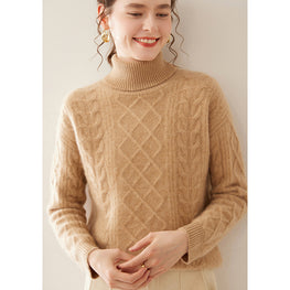 Women's High Lapel Cashmere Loose Lazy Sweater Three-strand Thickened Knitting Bottoming Shirt Top by Dropship man