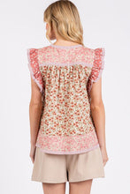 Mittoshop Floral Notched Ruffled Cap Sleeve Blouse by Trendsi