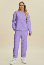 Double Take Full Size Texture Round Neck Long Sleeve Top and Pants Set by Trendsi
