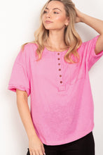 VERY J Twisted Sleeve Band Half Button Top by Trendsi