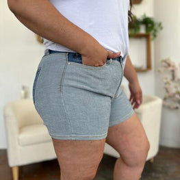 Judy Blue Full Size Color Block Denim Shorts by Trendsi
