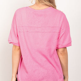 VERY J Twisted Sleeve Band Half Button Top by Trendsi