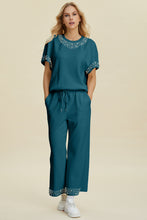 Double Take Full Size Pearl Detail Round Neck Top and Pants Set by Trendsi