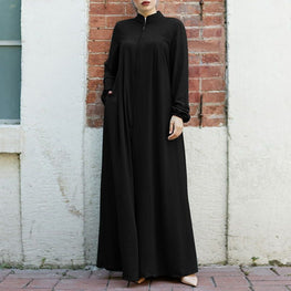 Muslim Women's Wear Middle East Stand Collar Zipper Cardigan Dress by Dropship man