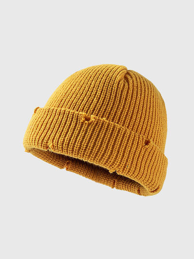 Distressed Cuffed Knit Hat by Trendsi