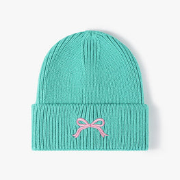 Embroidered Bow Knit Hat by Trendsi