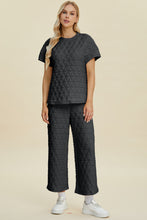 Double Take Full Size Texture Round Neck Short Sleeve Top and Pants Set by Trendsi