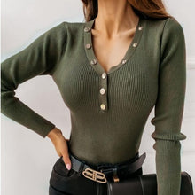 V-neck button top in solid color by Wiio