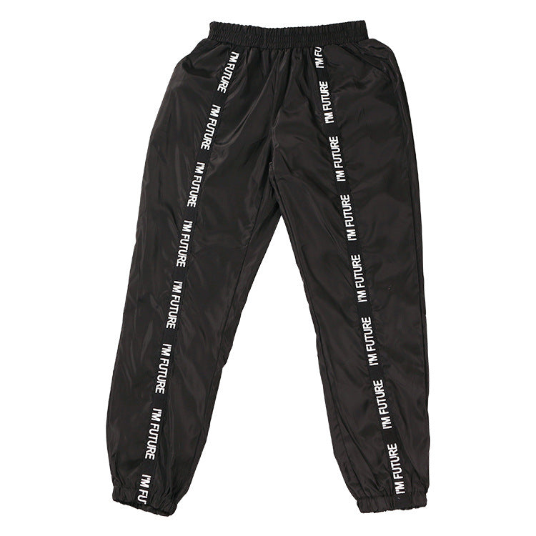Ribbon stitching alphabet casual pants by fashioncafee.com