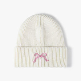 Embroidered Bow Knit Hat by Trendsi