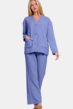 Quilted Button Up Long Sleeve Top and Pants Lounge Set by Trendsi