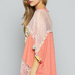 POL Hollow Out Floral Half Sleeve Knit Top by Trendsi