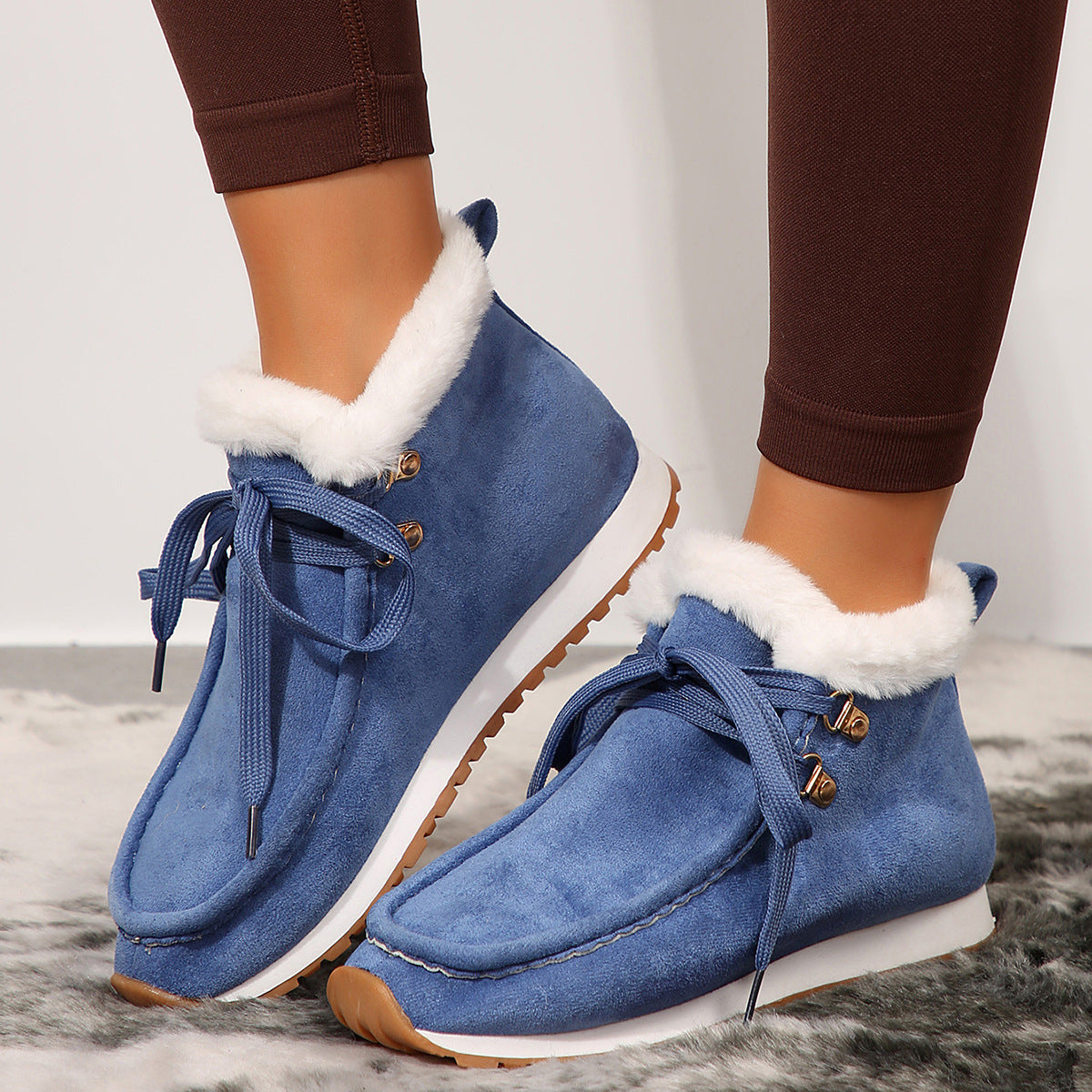 Casual Winter Lace-up Snow Boots Warm Plush Flat Shoes Women's Fleece Ankle Boot by CJ dropshipping