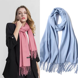 2022 Fashion Winter Women Scarf Thin Shawls and Wraps Lady Solid Female Hijab Stoles Long Cashmere Pashmina Foulard Head Scarves