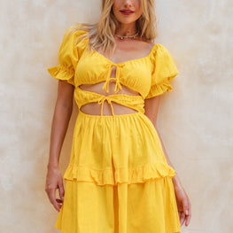 Chantelle Ruffled Linen Mini Dress (Sale) by ELF / Buddify