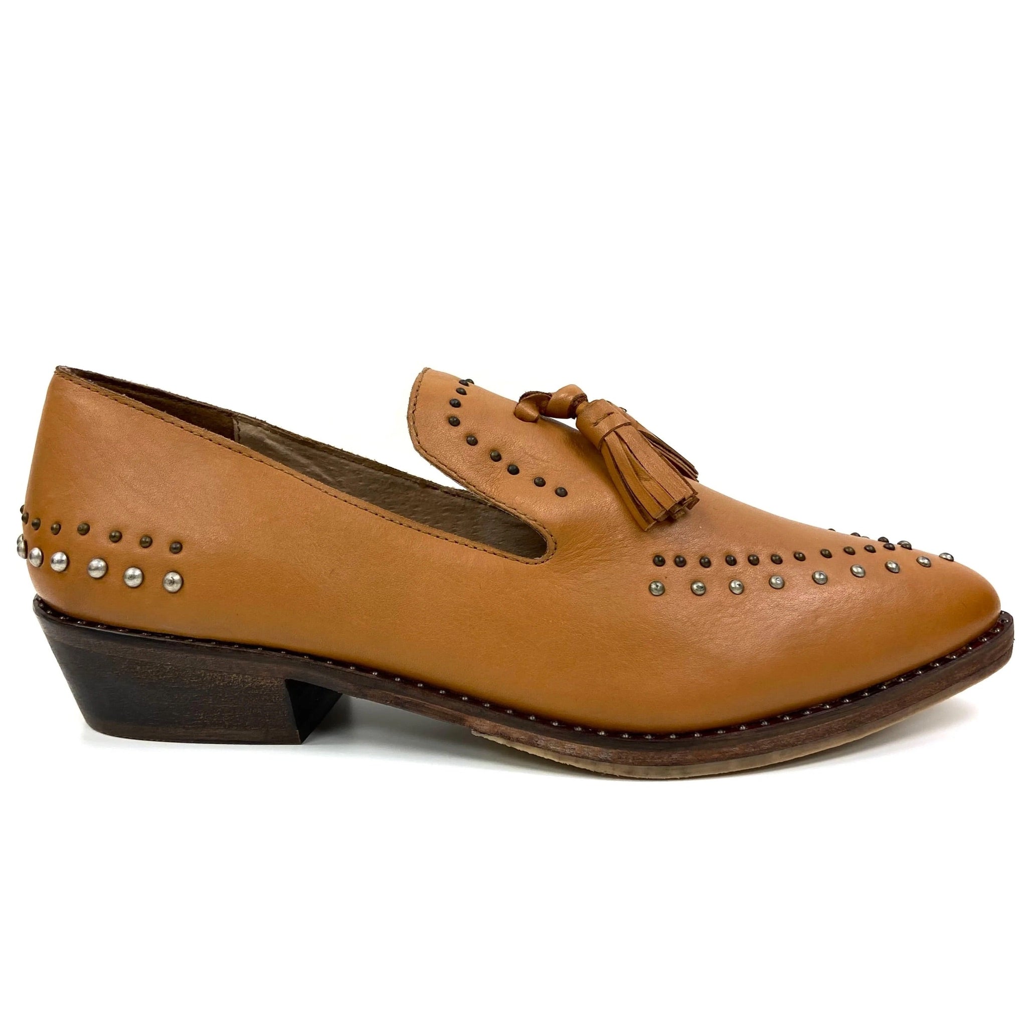 Bella Tan Studded Mules by oobash