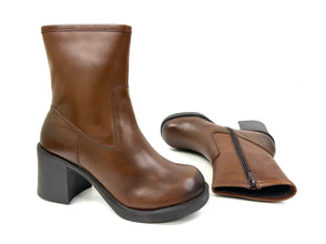 Lyla Cognac Square Block Heel Zip Boot by oobash / Buddify