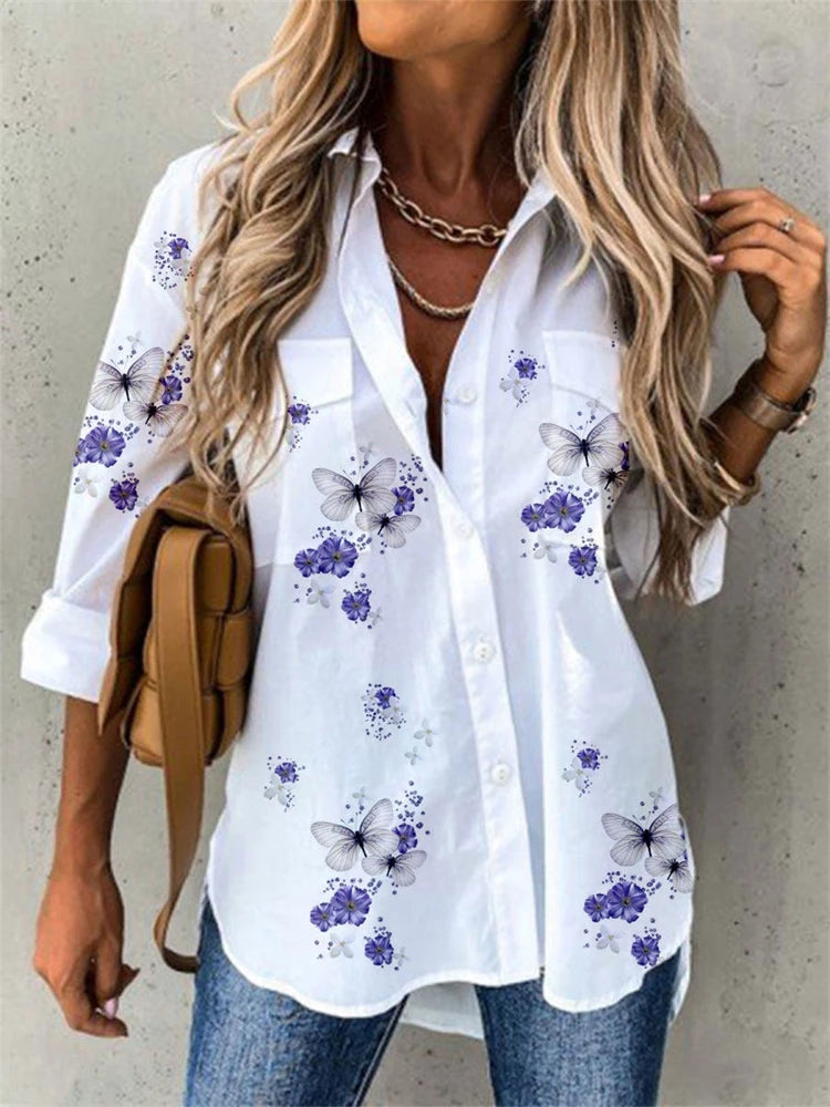 Temperament Women Shirt Loose Long Sleeve Shirt Women Casual Printed Women Top by icevoolen / Dropshipman