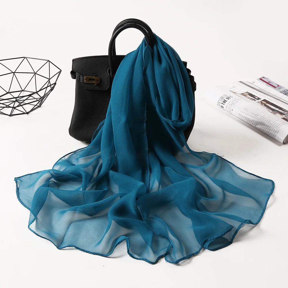 2023 New Fashion Spring/Summer Women solid Headband Beach Silk Scarf Shawls Female Long Wraps Panama Beach Sunscreen Hijab by RUNMEIFA
