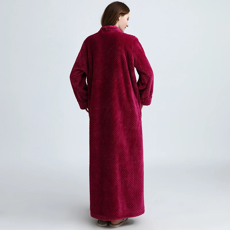 Women Winter Extra Long Thick Warm Bath Robe Plus Size Zipper Luxury Flannel Peignoir Pregnant Bathrobe Men Coral Fleece Robes by RUILINGSHA