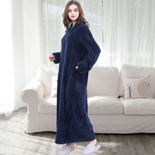 Women Winter Extra Long Thick Warm Bath Robe Plus Size Zipper Luxury Flannel Peignoir Pregnant Bathrobe Men Coral Fleece Robes by RUILINGSHA