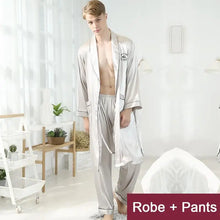 Men Robe Set Satin Loose Kimono Bathrobe Gown Sexy Long Sleeve Autumn Sleepwear Nightgown Bridegroom Wedding Intimate Lingerie by fashioncafee.com