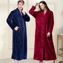 Women Winter Extra Long Thick Warm Bath Robe Plus Size Zipper Luxury Flannel Peignoir Pregnant Bathrobe Men Coral Fleece Robes by RUILINGSHA