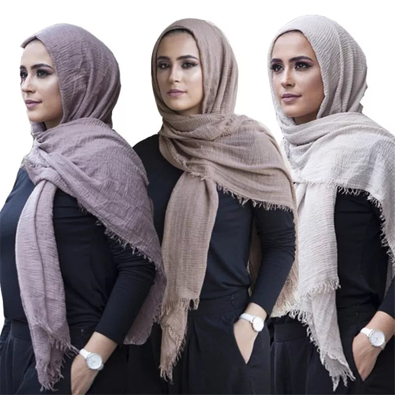 Big Size Crinkle Cotton Hijab Scarf Women Turban Muslim Shawl Plain Bandana Breathable Women's Shawls Foulard Hijab Hood Ramadan