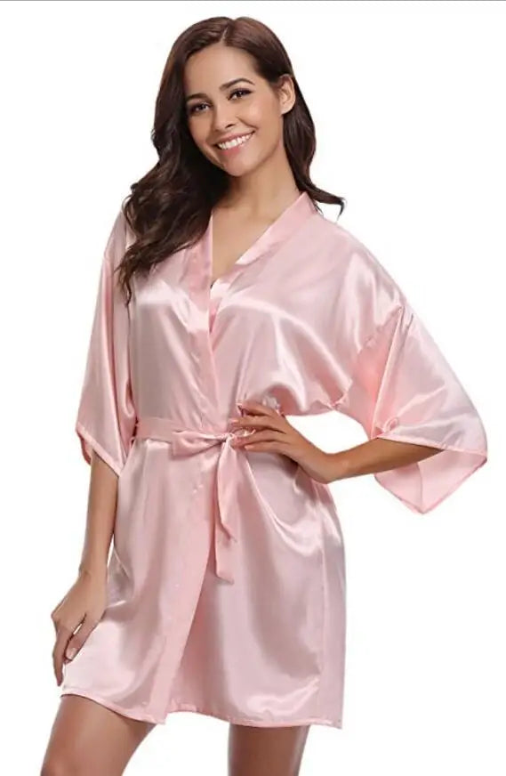 New Silk Kimono Robe Bathrobe Women Silk Bridesmaid Robes Sexy Navy Blue Robes Satin Robe Ladies Dressing Gowns by CINOLE