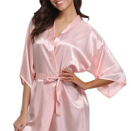 New Silk Kimono Robe Bathrobe Women Silk Bridesmaid Robes Sexy Navy Blue Robes Satin Robe Ladies Dressing Gowns by CINOLE