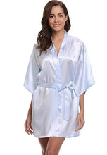 New Silk Kimono Robe Bathrobe Women Silk Bridesmaid Robes Sexy Navy Blue Robes Satin Robe Ladies Dressing Gowns by CINOLE