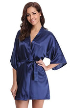 New Silk Kimono Robe Bathrobe Women Silk Bridesmaid Robes Sexy Navy Blue Robes Satin Robe Ladies Dressing Gowns by CINOLE