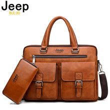 JEEP BULUO Brand Man'sBusiness Briefcase Bag 2pcs/set Split Leather High Quality Men office Bags For 13. 3 inch Laptop A4 Causel by jeep buluo / Dropship man