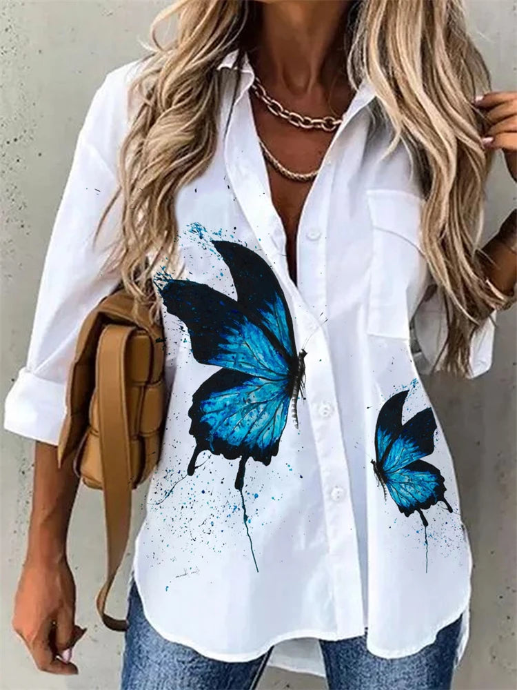 Temperament Women Shirt Loose Long Sleeve Shirt Women Casual Printed Women Top by icevoolen / Dropshipman
