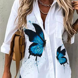 Temperament Women Shirt Loose Long Sleeve Shirt Women Casual Printed Women Top by icevoolen / Dropshipman